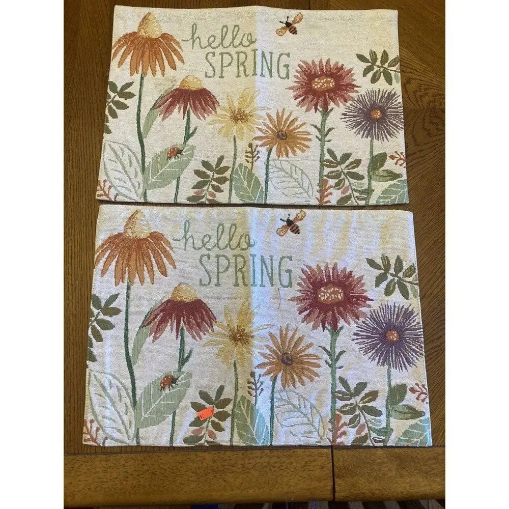 2 Hello Spring Placemats Flowers Bees Lady Bug